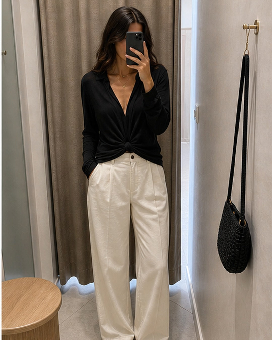 Blusa manga longa com noz frontal - editorial com modelo 4