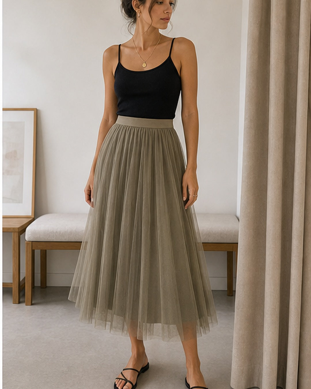Saia midi tule sobreposta - editorial com modelo 4