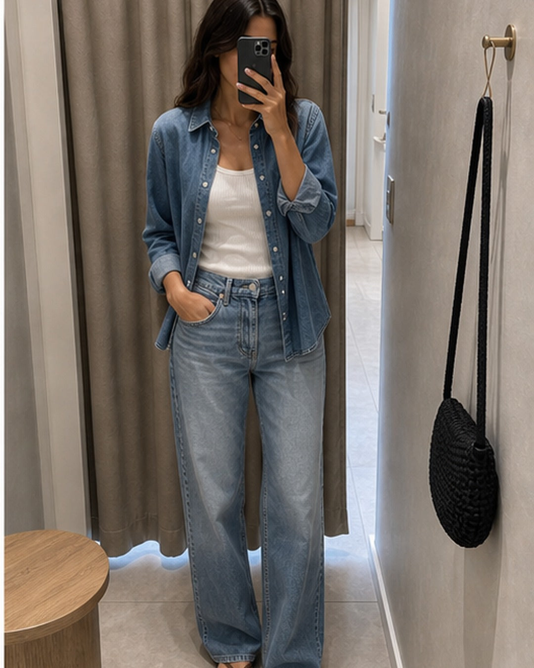 Camisa jeans manga longa - editorial com modelo 4