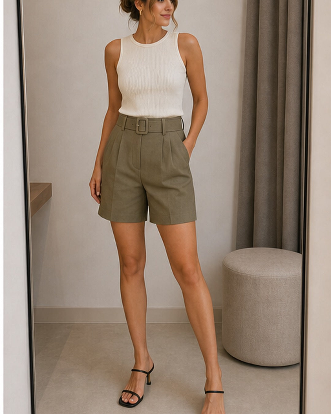 Short alfaiataria com cinto - editorial com modelo 4