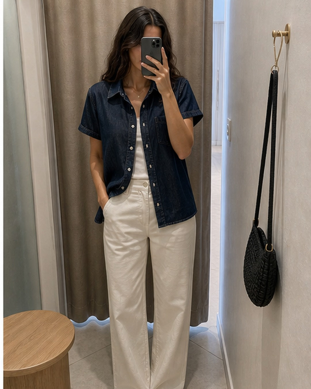 Camisa jeans leve manga curta - editorial com modelo 4