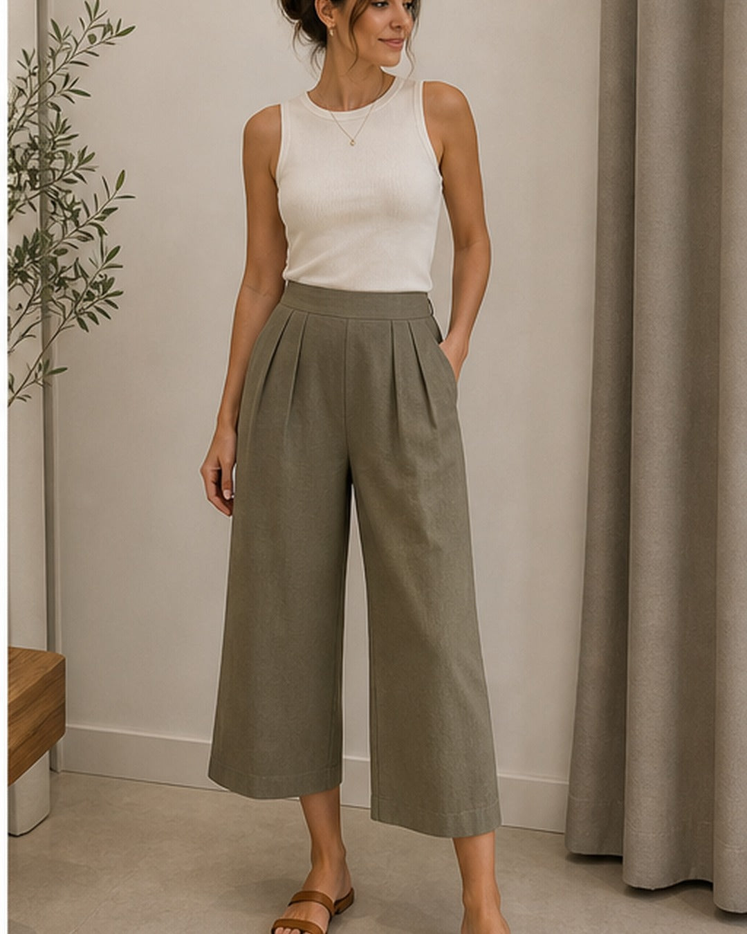 Calca pantacourt com pregas - editorial com modelo 4